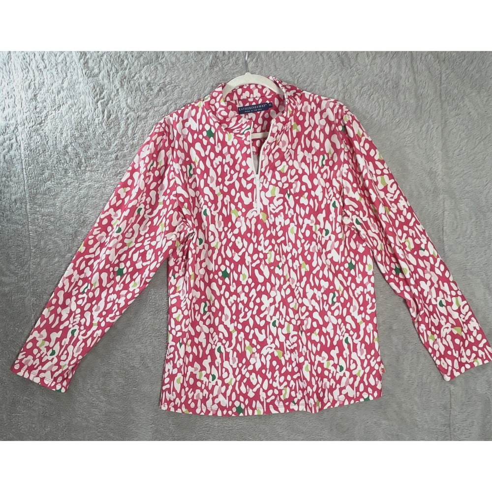 Katherine Way Pink/Green Golf 1/4‎ Zip Pullover Shirt Top XL Gorpcore READ